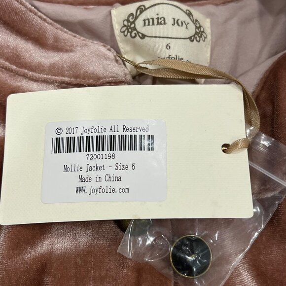 Mia Joy Joyfolie Velvet & Ruffle Girls Mollie Jacket Size 6 Pink Velvet NWT - Picture 3 of 4